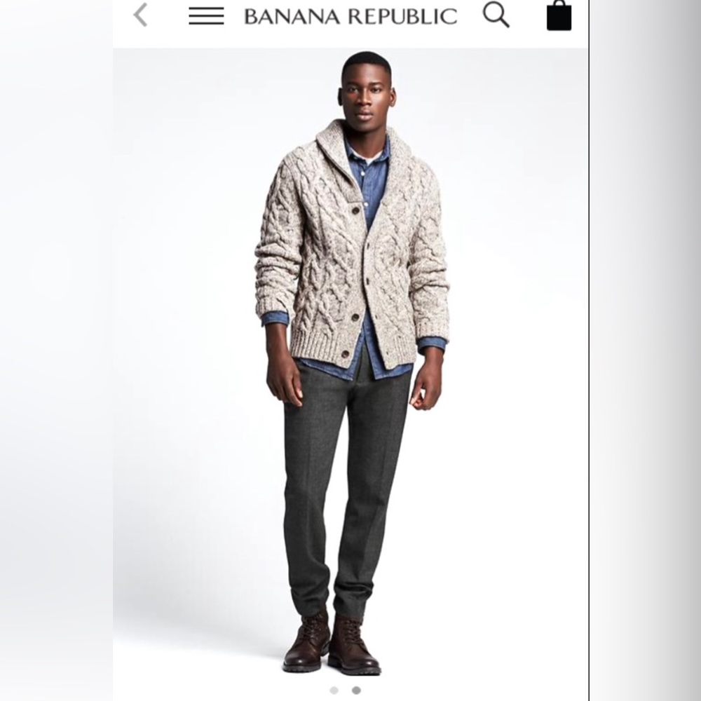 Banana Republic Men's Medium Italian Yarn Wool Shawl Cable Knit Cardigan Sweater